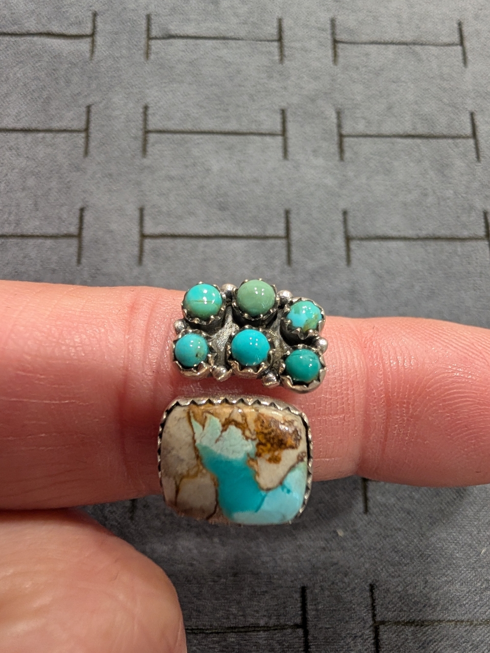 Sterling Silver Turquoise Cluster Ring - Blue-Green Stone